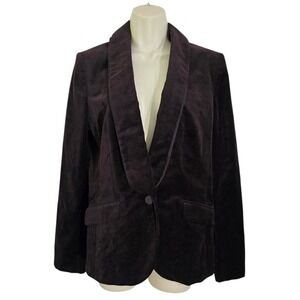 Ann Taylor LOFT Velvet Blazer Jacket Deep Plum Shawl Collar Single Button Size 8
